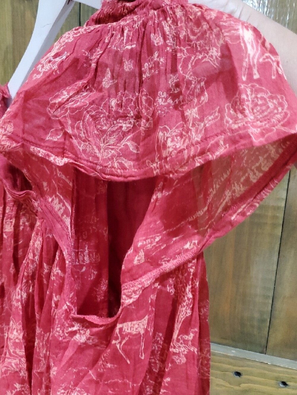 FP Women's Red Short-Sleeve Peasant Blouse Boho Gypsy Festival - Picture 8 of 8